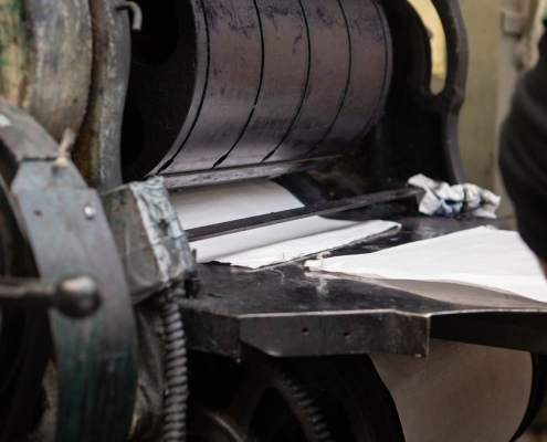 closeup of bag printing press